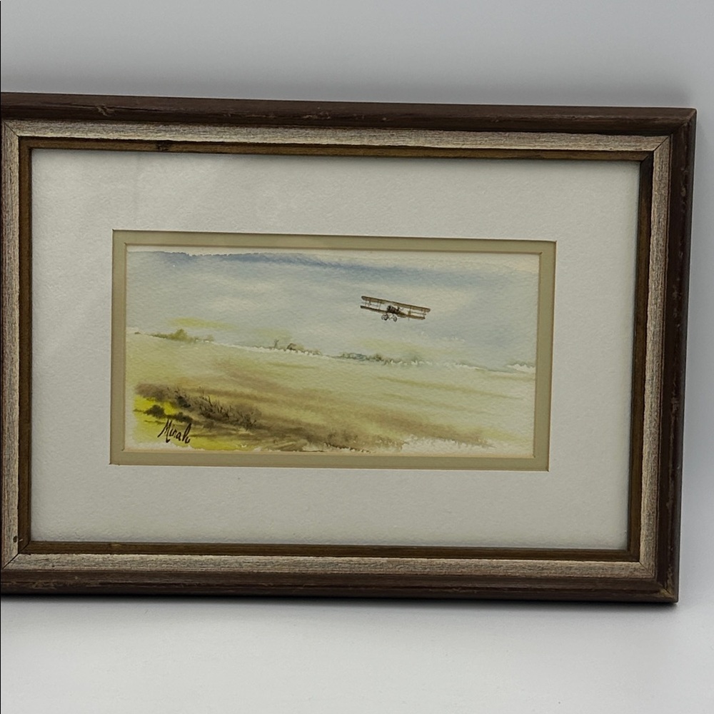 Vintage Framed and Signed Aircraft BiPlane Watercolor